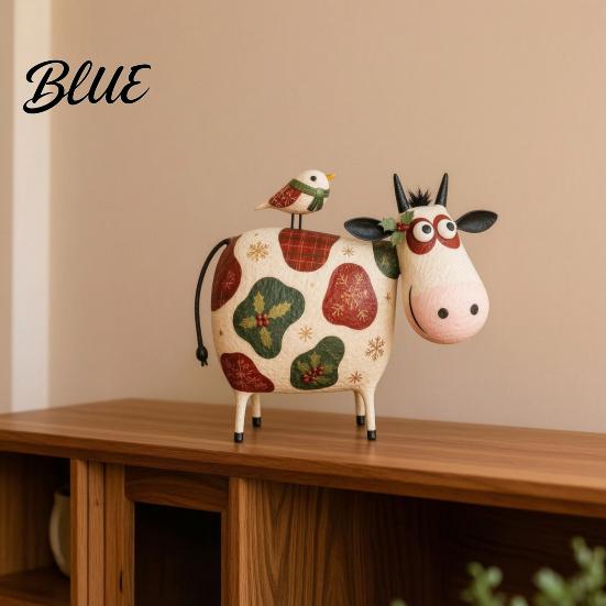 Resin Animal Figurines for Living Room Creative Cow Sculpture with Bird Figurine Pastoral Statue Rustic Modern Farmhouse Interior Decor Artistic