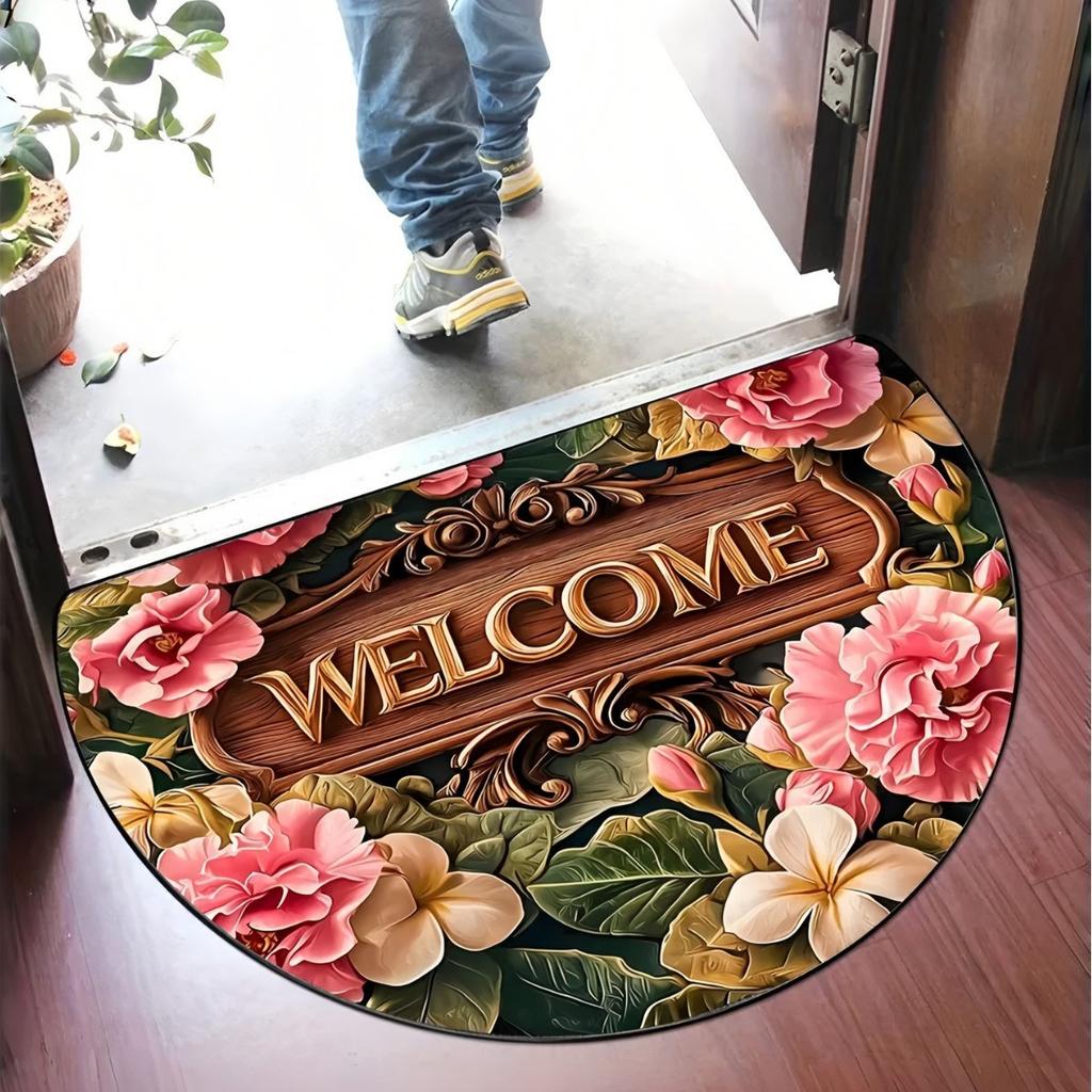 Retro Semicircular Entryway Mat – Crystal Velvet, Dirt-Resistant & Easy-Clean