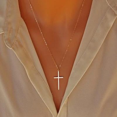 Colar feminino de prata esterlina com cruz e pingente de corrente de clavícula, joias simples e elegantes para combinar