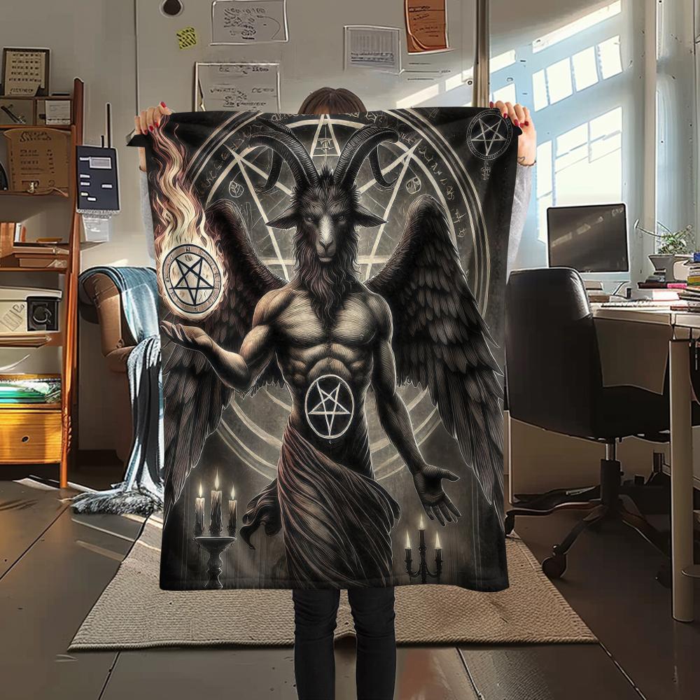1PC Satan Symbol Print Flannel Blanket, High quality All Seasons, Home Decor, Warmth and Comfort, Perfect for Christmas Gifts