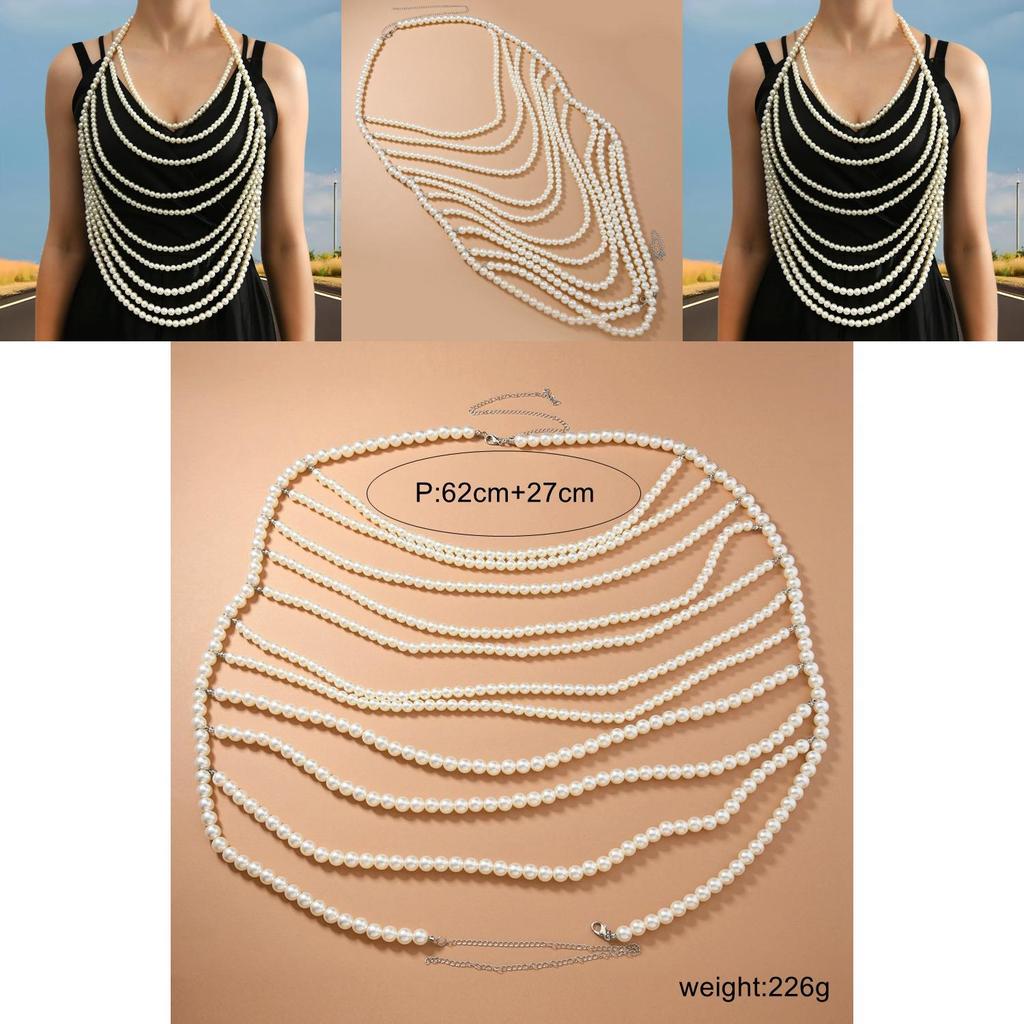Minimalist Body Jewelry With Multiple Pearl Layers For Summer Wear