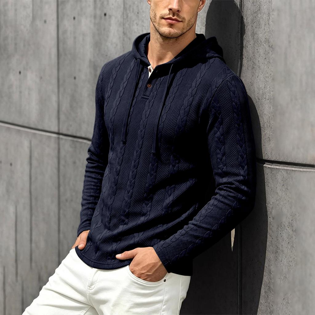 Men's Hooded Cable Knit Pullover Sweatshirt Casual Long Sleeve Fall Winter Outerwear