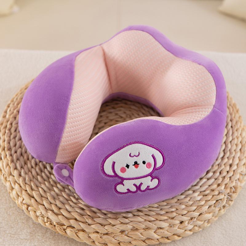 Cartoon U‑Shaped Neck Pillow Ice Bean Surface PP Cotton Filling Cervical Support Travel Pillow Portable Neck Rest for Airplane Car Office Nap
