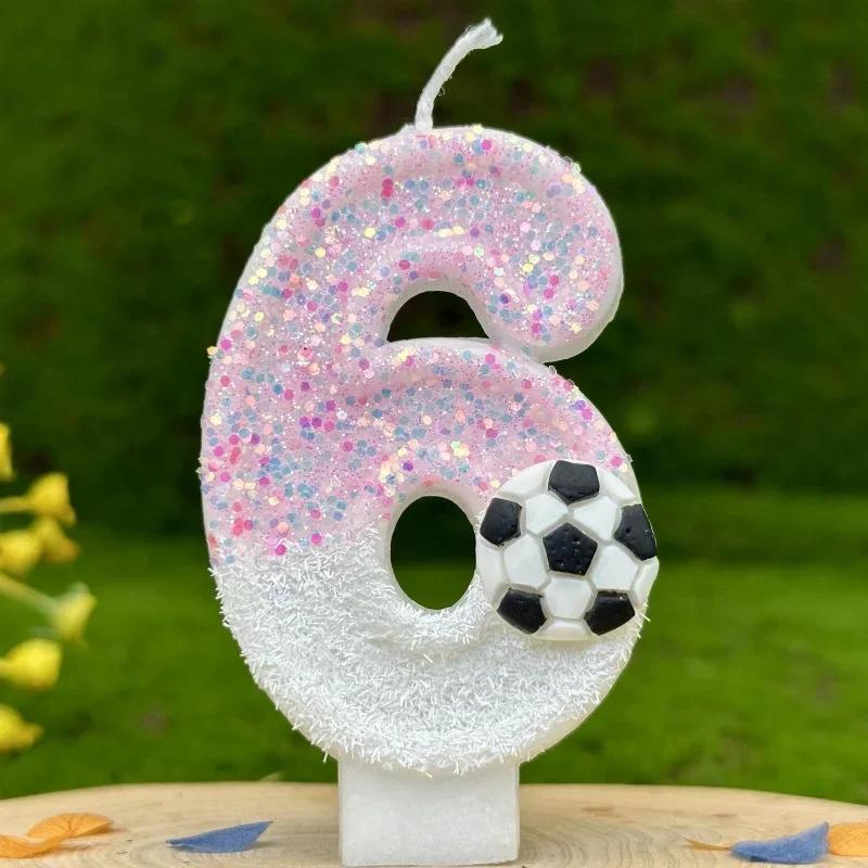 Soccer Birthday Memories Pink Candles White Girl Number Football Candle Cake Decoration Children's Surprises Room Decor Candle