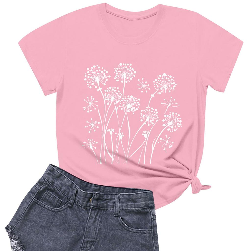 Women's Fashion Casual Printed Short Sleeve Round Neck Pullover Tops