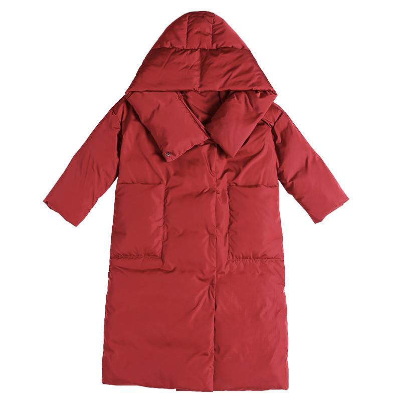 Quilt down jacket women's medium and long black H-shaped hooded knee thickened duck down jacket winter wear