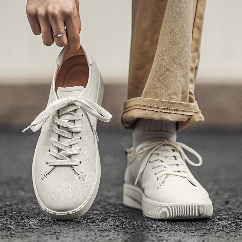 Herren 2025 Trend Lässige Atmungsaktive Weiße Sneaker aus Echtem Leder - High-End Pendelschuhe.