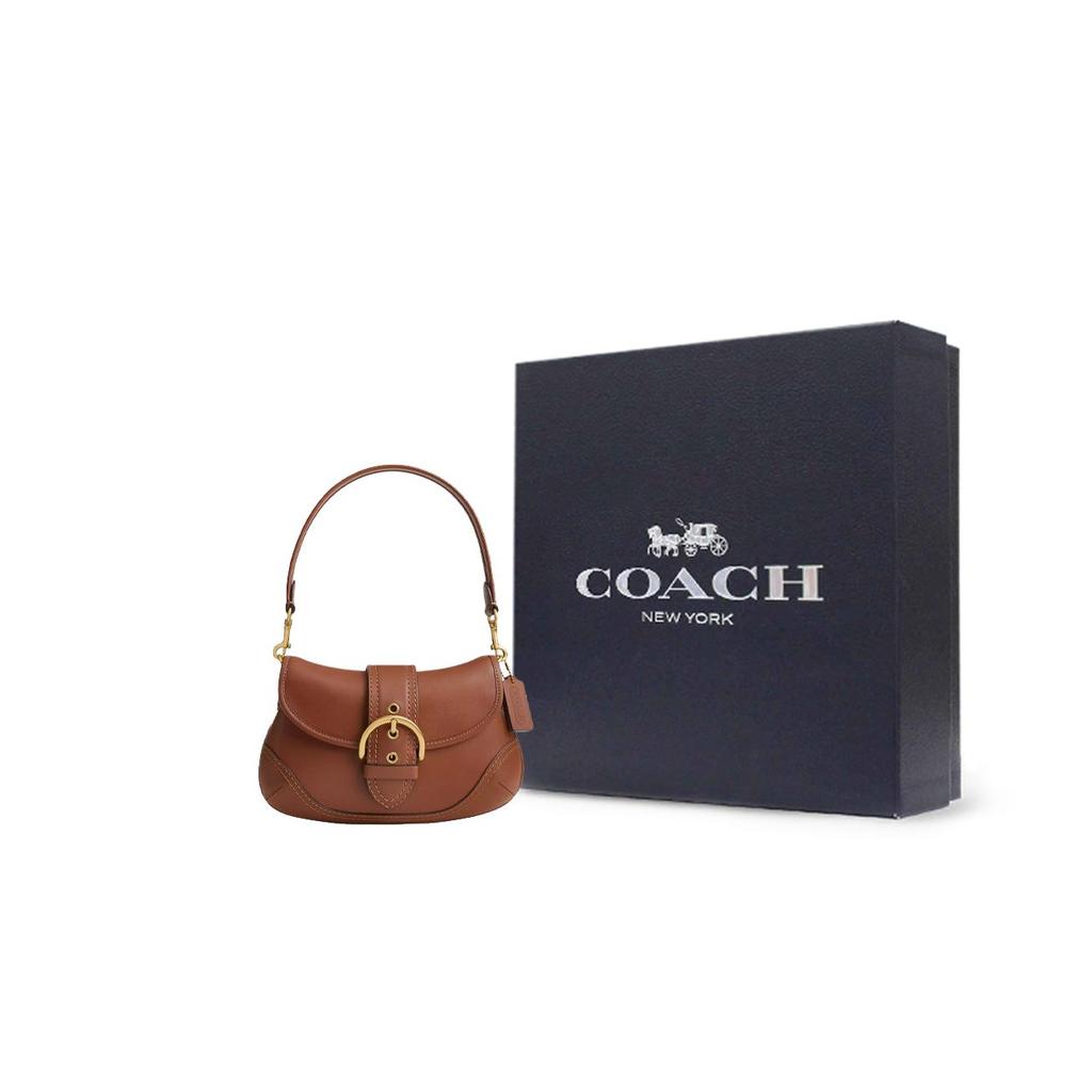 Coach Soho 26 Logo Recycled Leather Shoulder Tote Bag Medium Women Handbags Saddle CR699-B4L4A