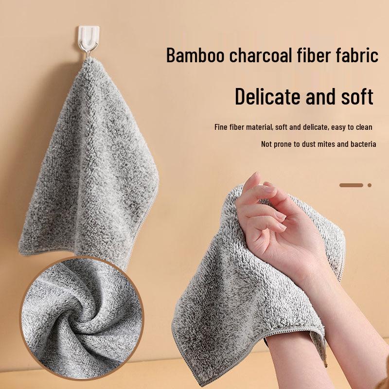 Thick Bamboo Charcoal Kitchen Rag: Lint-Free, Non-Stick, Oil-Resistant, Strong Absorption, Stain-Removal Scouring Pad