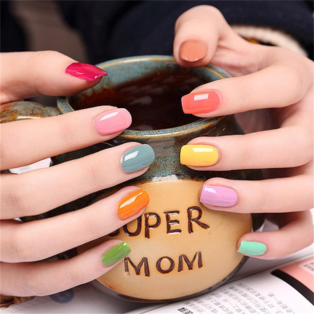 24 Pieces Solid Colorful Press On Nails DIY Durable French Elegant Colour-fast Personality Acrylic Nail for Manicure Salons