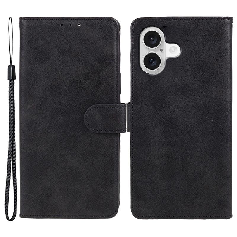 For iPhone 17 Case Calf Texture PU Leather Wallet Phone Cover with Wrist Strap