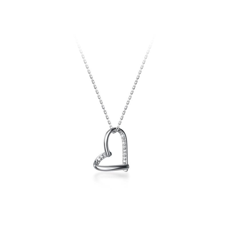 Sterling Silver Romantic Korean Heart Love Pendant Choker Necklace for Women Fashion Weddings Partiy Jewelry Gift