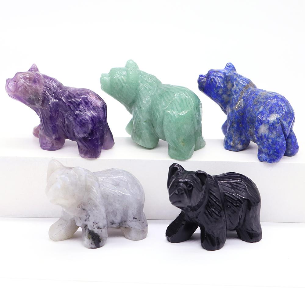 2" Natural Crystal Bear Figurine Healing Stone Carved Animals Reiki Crafts Small Statue Decoration Home Decor Present Souvenir