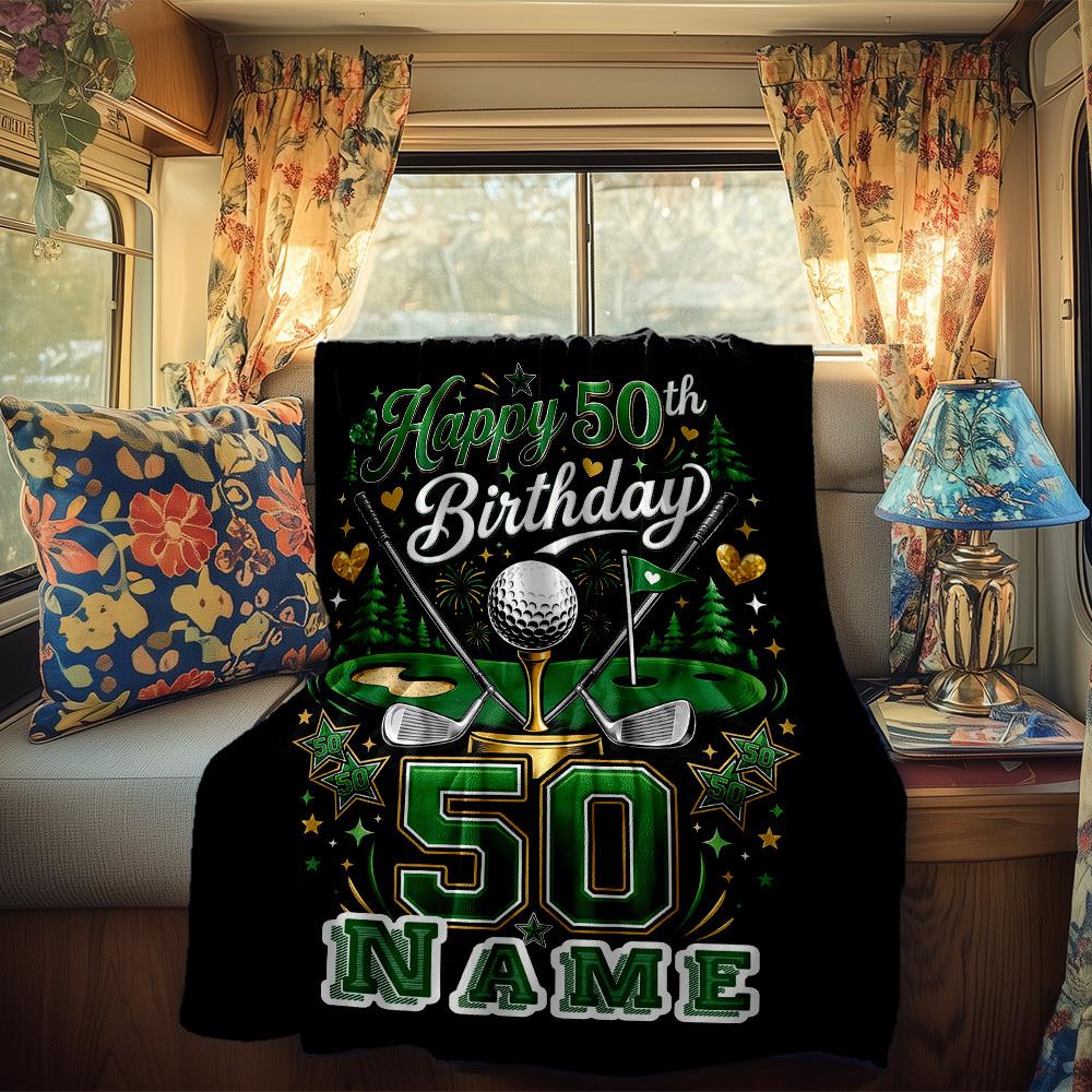 Happy 50Th Birthday Golf Rv Customize Your Name Blanket Soft Cozy Lightweight Allseason Multipurpose Blanket For Travel Camping Picnic Sofa Rv Bed