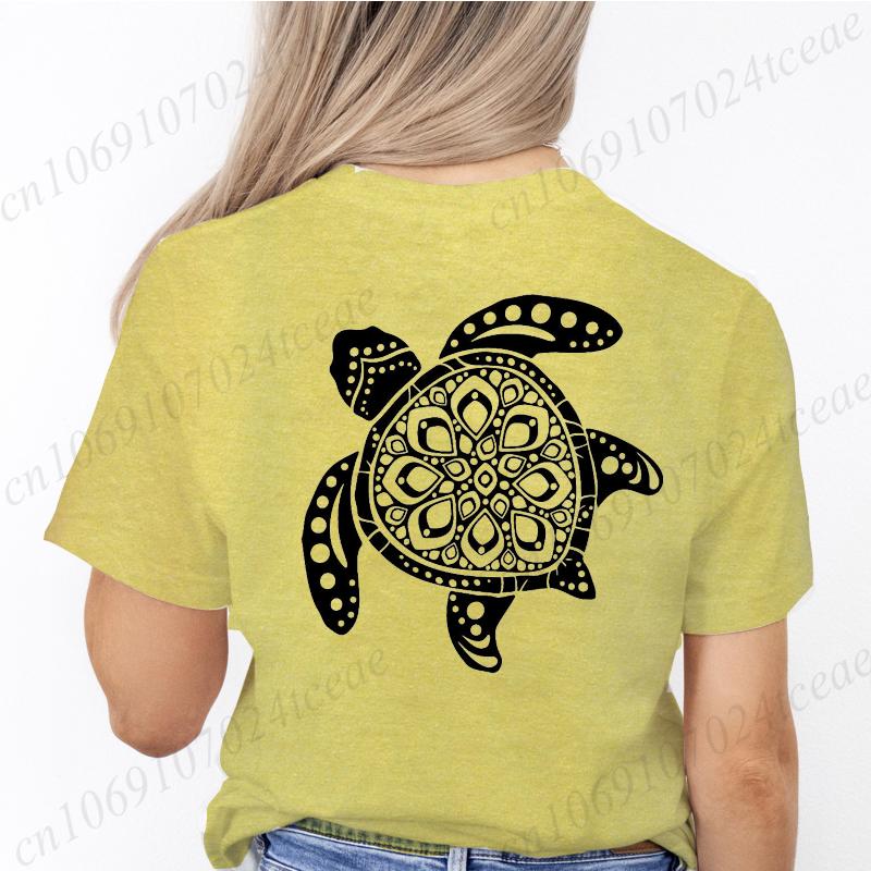 Women Graphic Sea Turtle Floral Print T Shirt Girl Short Sleeve Ladies Camping Print Clothes Lady Tees Tops Female T Shirt Tops