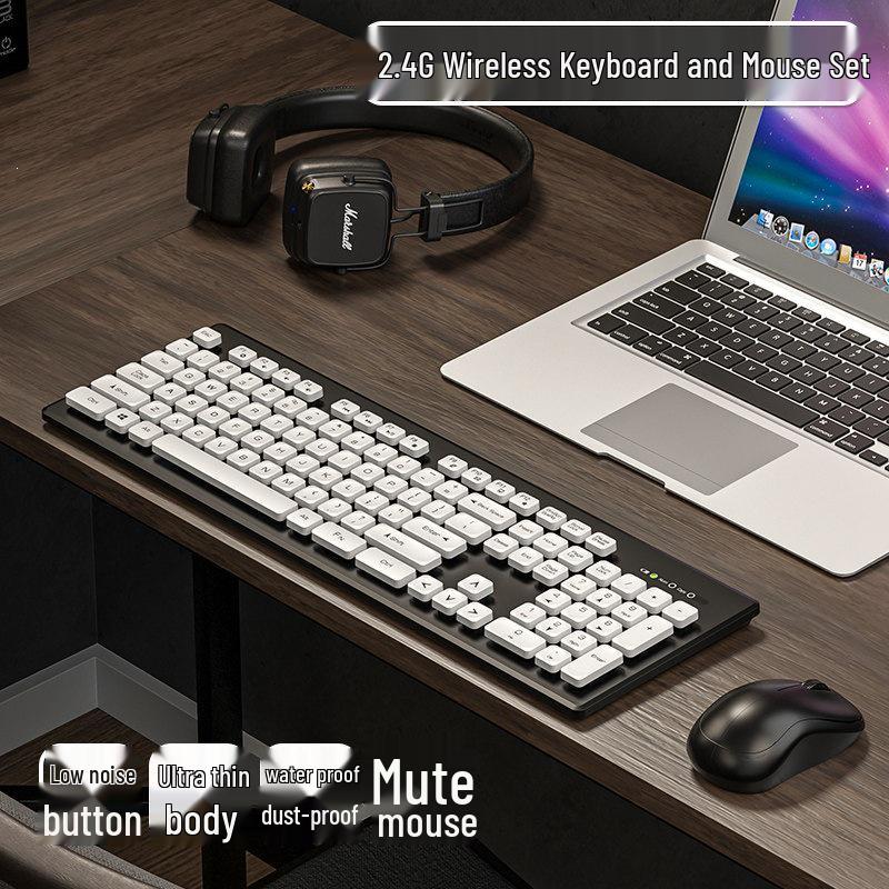Chocolate Wireless/Wired Keyboard & Silent Mouse Set - Cute, Universal Laptop Accessory for Home & Office