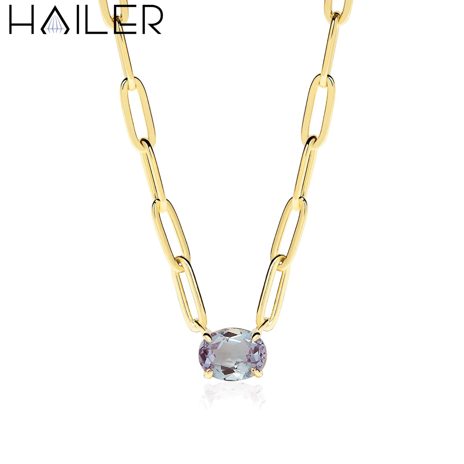 Lab Alexandrite Gemstone Fashion Necklace Gold Plated Gemstone Necklace  925 Sterling Silver Necklace 18 inches(45cm)