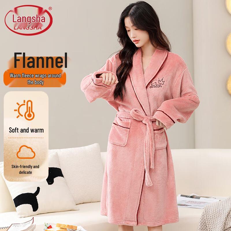 Langsha Women s Thick Flannel Coral Fleece Bathrobe XXL