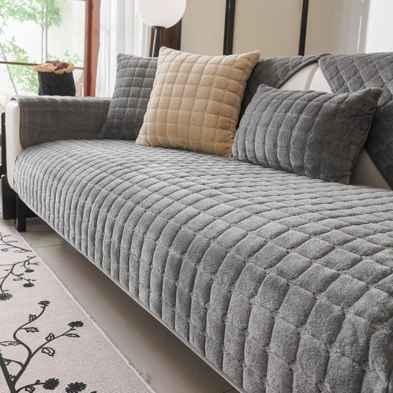 Sofakissen Plüsch Winter Dickes rutschfestes Sofakissen Sofatuch Flanellkissen Universal Sofa Dekoration Bezug 70x70cm dunkelgrau