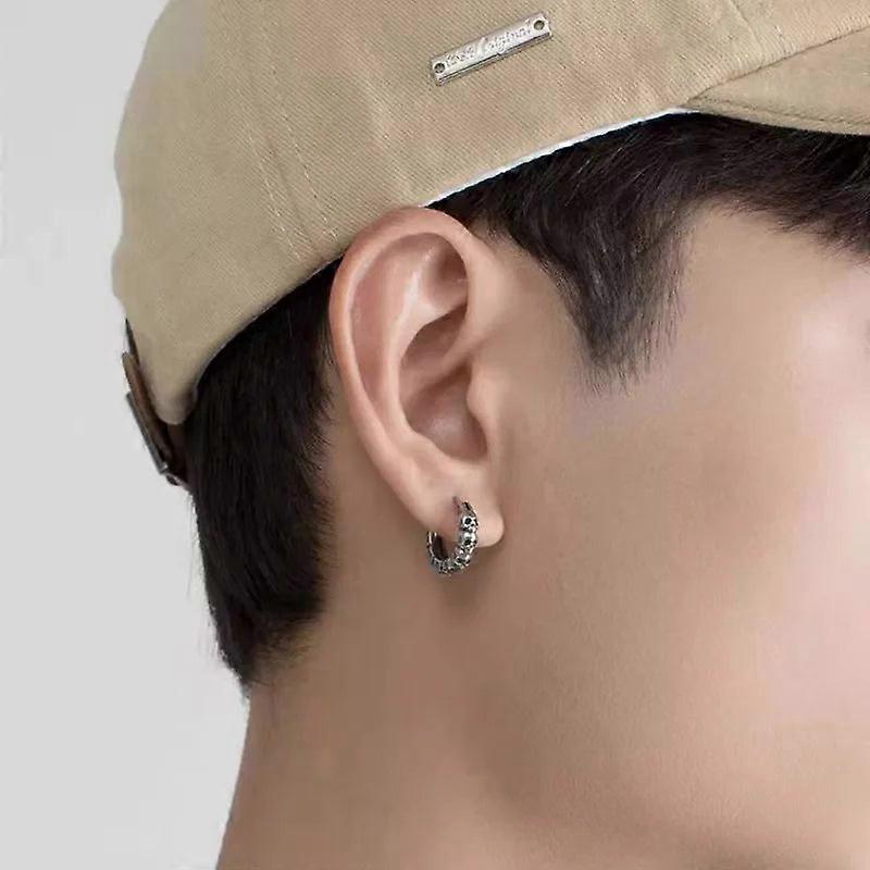 Gothic Skull Hoop Earrings Hypoallergenic Men's Punk Rock Jewelry