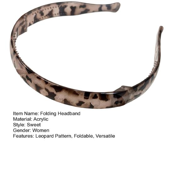 Folding Headband Acrylic No Pressure Anti-Slip Tortoiseshell Pattern Retro Style Adjustable Hair Hoop Hair