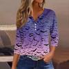 Women's T Shirt Halloween Print Button 3/4 Sleeve Daily Weekend Fashion Basic V- Neck Regular Top