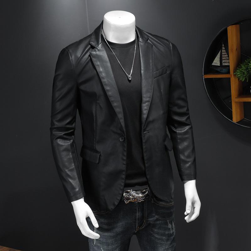 2026 Trendy Slim Fit Men's Leather Jacket - Korean Style Casual Suit