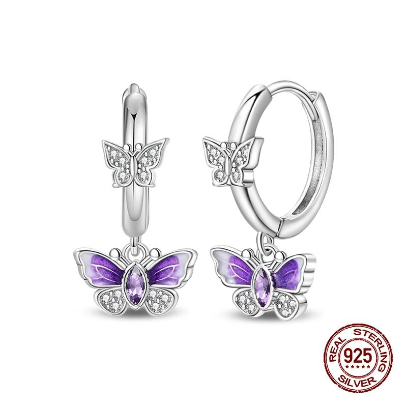 Stud Earrings For Women Copper Colorful Starfish Shell Sparkling Butterfly Luxury Fine Jewelry Girl'S Earrings