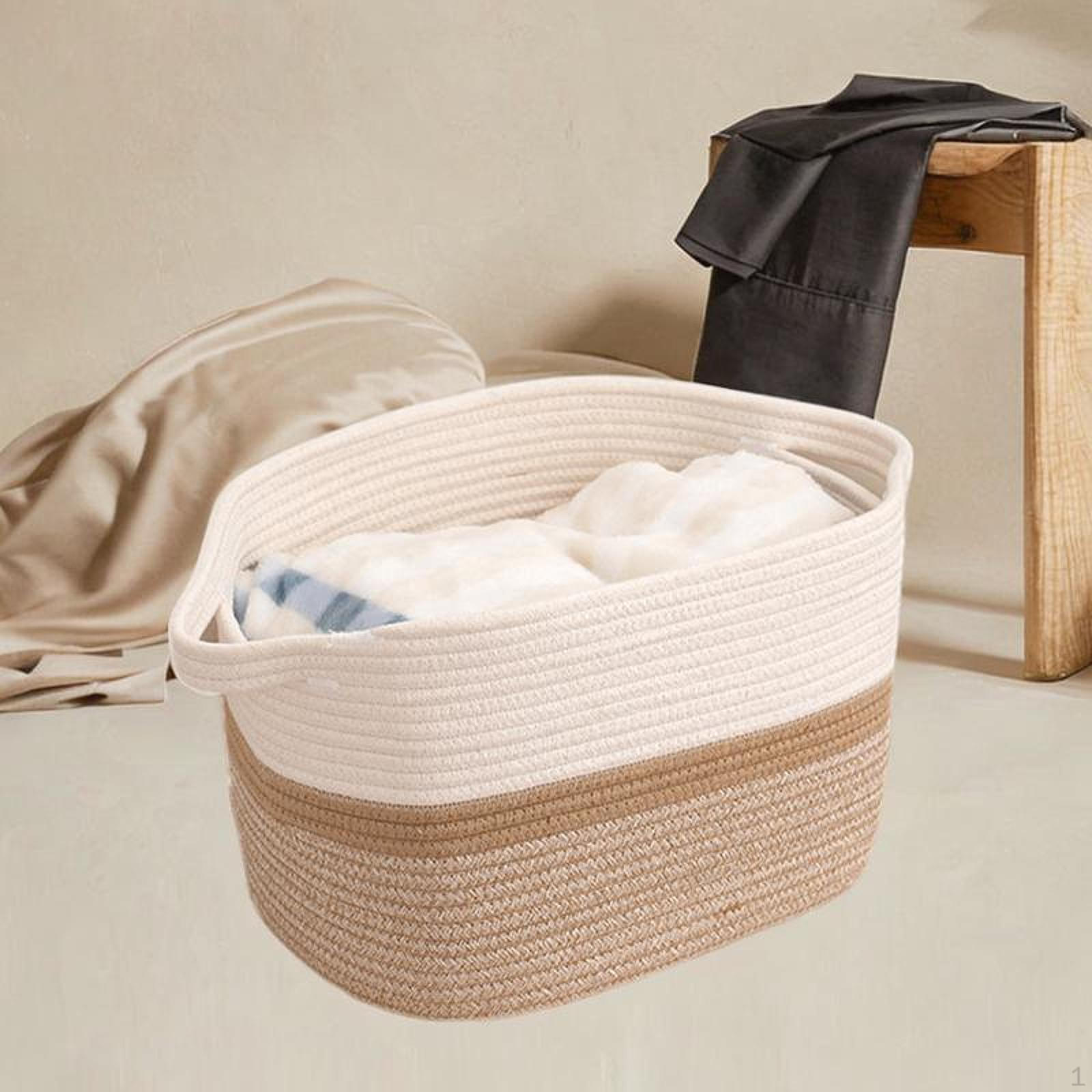 Cotton Rope Woven Basket for Organizing with Handles Portable Cat Dog Toy Bin, Bathroom Organizer