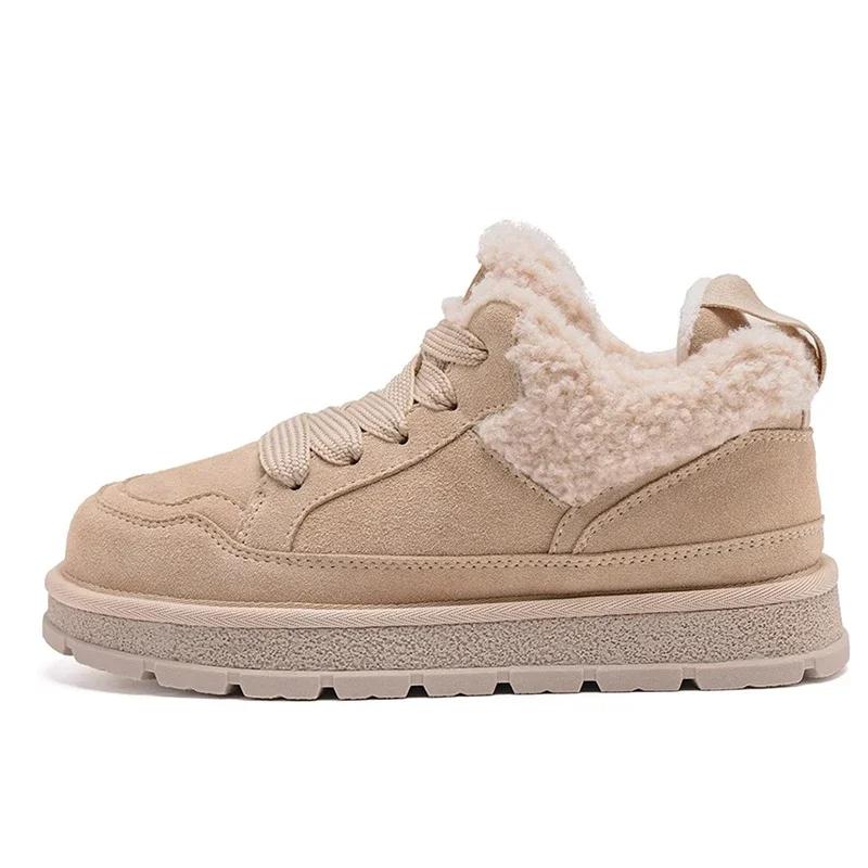 Platform Women Fur Ankle Boots Suede Flats Warm Shoes Casual Snow Boots Woman Trend Short Plush Cozy Sneakers