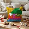 Cute Retro Illustration Cushion Cover Anti-dustmite Pillowcase Invisible Zipper Silky Short Plush Sofa Cushion Cover
