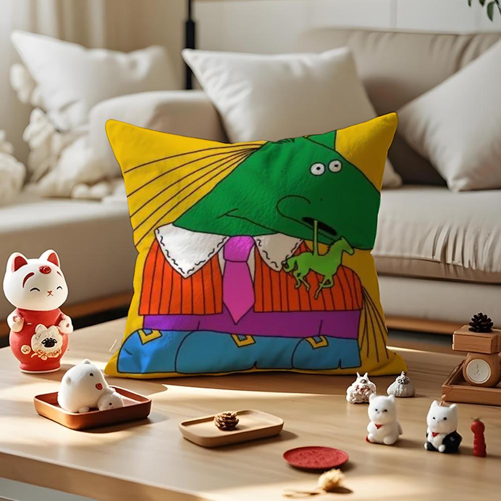 Cute Retro Illustration Cushion Cover Anti-dustmite Pillowcase Invisible Zipper Silky Short Plush Sofa Cushion Cover