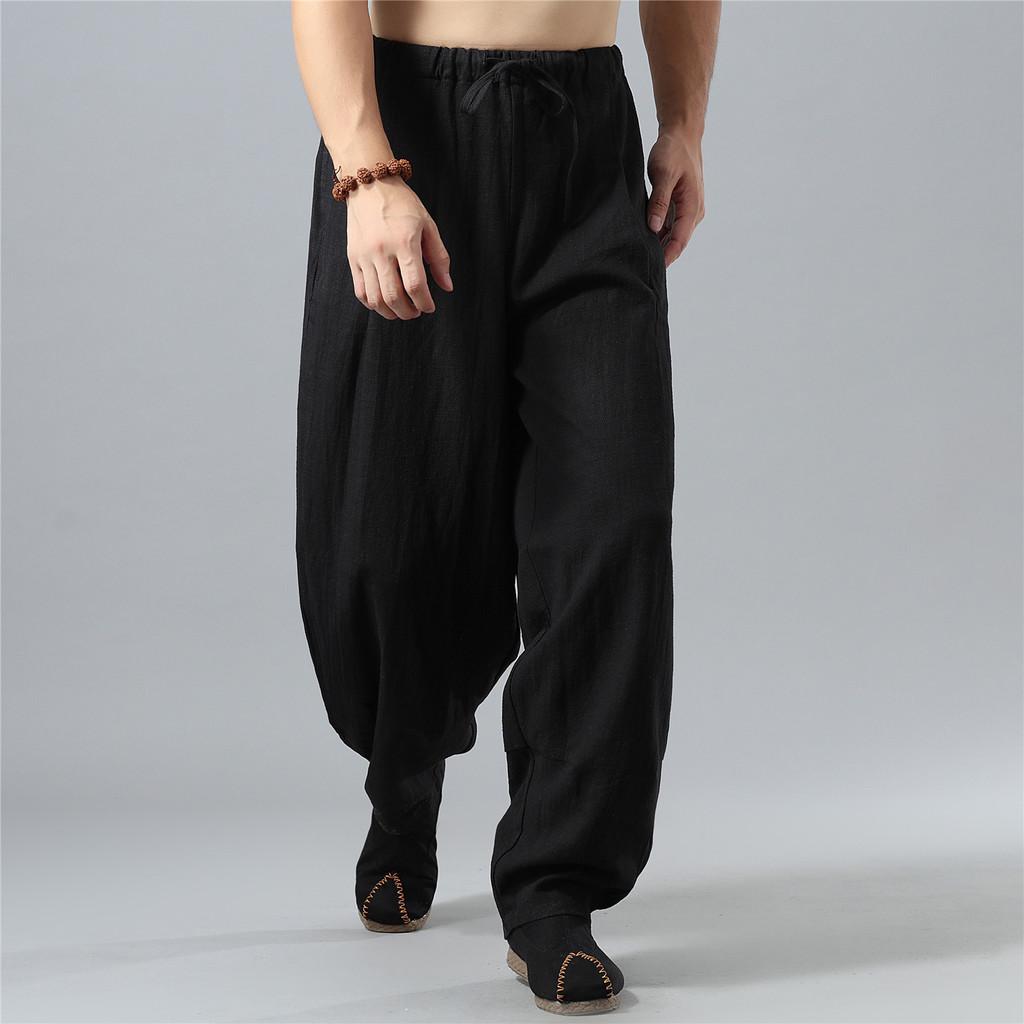 Men Cotton Lantern Pants With Drawstring Waist For Casual Autumn Wear