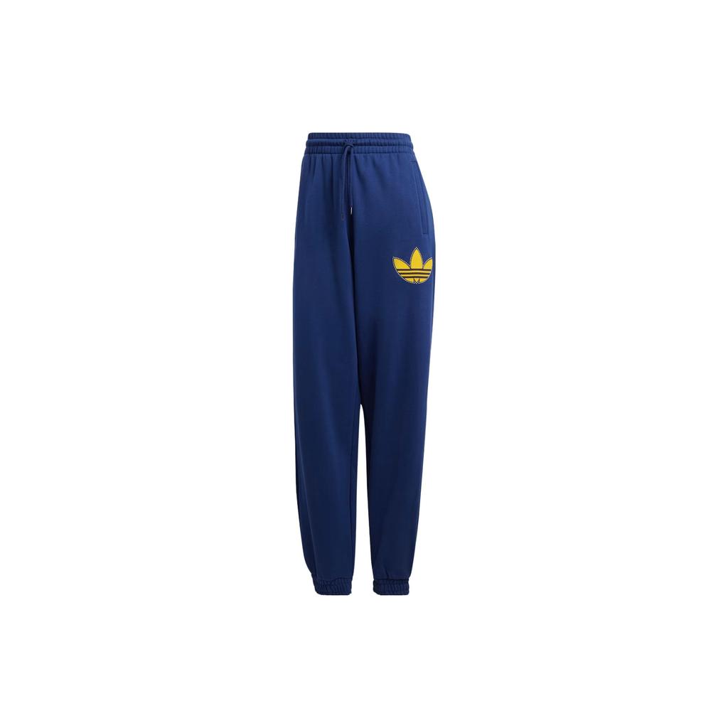 Adidas Originals Pearl Trefoil Cuffed Sweatpants Logo Print Drawstring Loose Fit Joggers Women Bottoms Dark-Blue IL2423