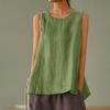 Female Summer Oversized Solid Color Retro Casual Linen Solid Color Sleeveless Round Neck Soft and Breathable Top Vest