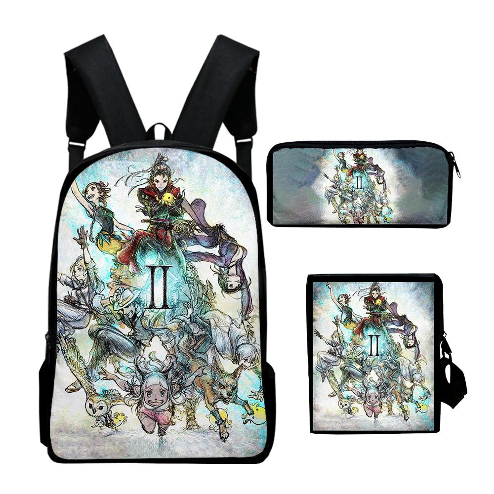 Classic Octopath Traveler Game 3D Print 3pcs/Set pupil School Bags Laptop Daypack Backpack Inclined shoulder bag Pencil Case