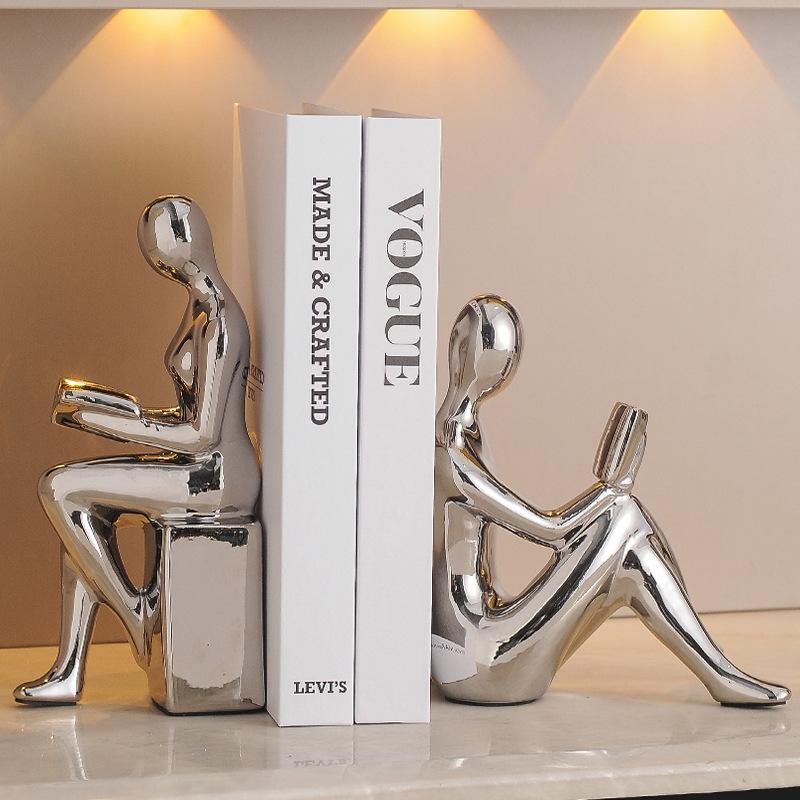 Ceramic Abstract Figure Statue Book End Reader Figurine Nordic Modern Simple Home Decoration Bookshelf Desk Bookends Ornaments