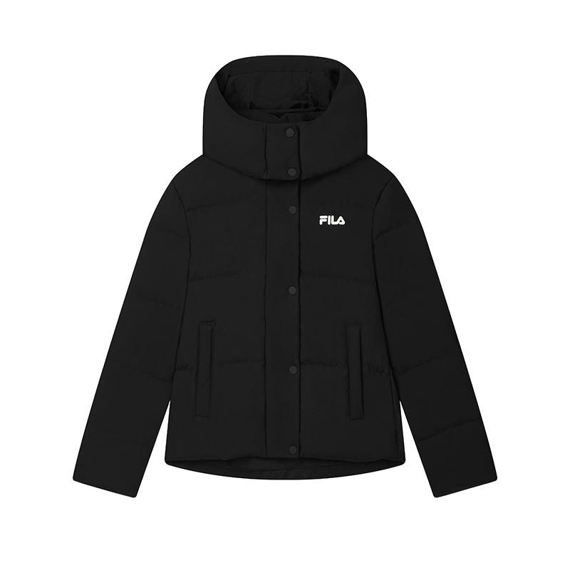 Fila Original Solid Color Minimalist Logo Warm Versatile Hooded Long Sleeve Down Jacket Women Outerwear Black F51W449902FBK