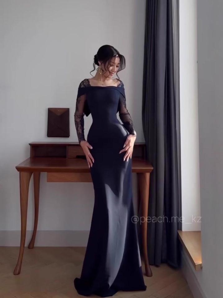 European Cross-Border 2025 Elegant Long Sleeve Long Retro Dress Women