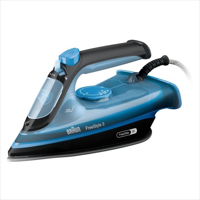 Dampfbügeleisen - BRAUN - FI3194BK FreeStyle 3 - Leistung 2400 W - Konstanter Dampf 45 g/min Dampfstoß 200 g/min - SuperCeramic Bügelsohle