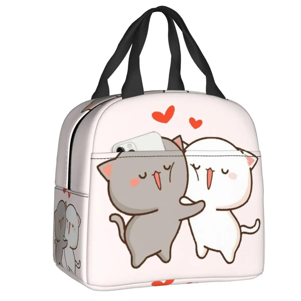 Cartoon Mochi Katze Peach Und Goma Brotdose Frauen Wiederverwendbar Auslaufsicher Kühlbox Thermisch Essen Isoliert Lunchtasche Kinder Schule Kinder