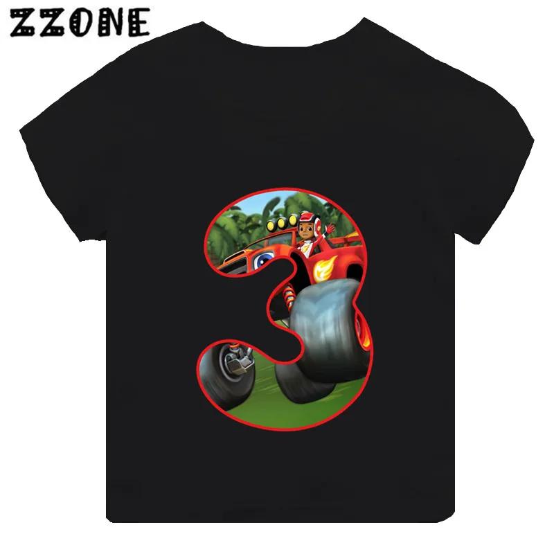 Blaze And The Monster Machines Cartoon Boys Clothes 1 2 3 4 5 6 7 8 9 Years Birthday Number Bow Kids T Shirt Baby Girls TShirts