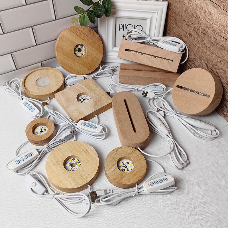 Round Crystal LED Night Light with Aromatherapy Wooden Base