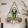Halloween Hanging Wooden Horror Grim Sign Skeleton Spooky Sign Welcome Door Hanger Reaper Dark Style Ornament Plaque for Front