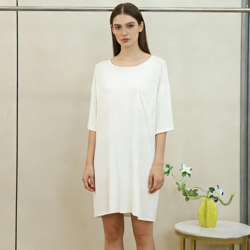 Women's Summer Modal T-Shirt Dress Half Sleeve Tee sleepdress With Pocket Loose Fit Plus Size Lightweight Loungewear Sleep Dress