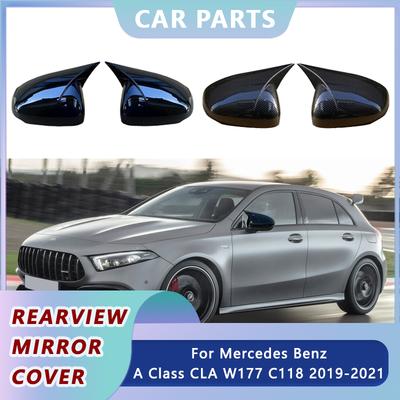 2pcs Car Rearview Mirror Cover For Mercedes Benz A Class CLA W177 C118    Ox Horn Mirror Cover Cap Auto Accessories