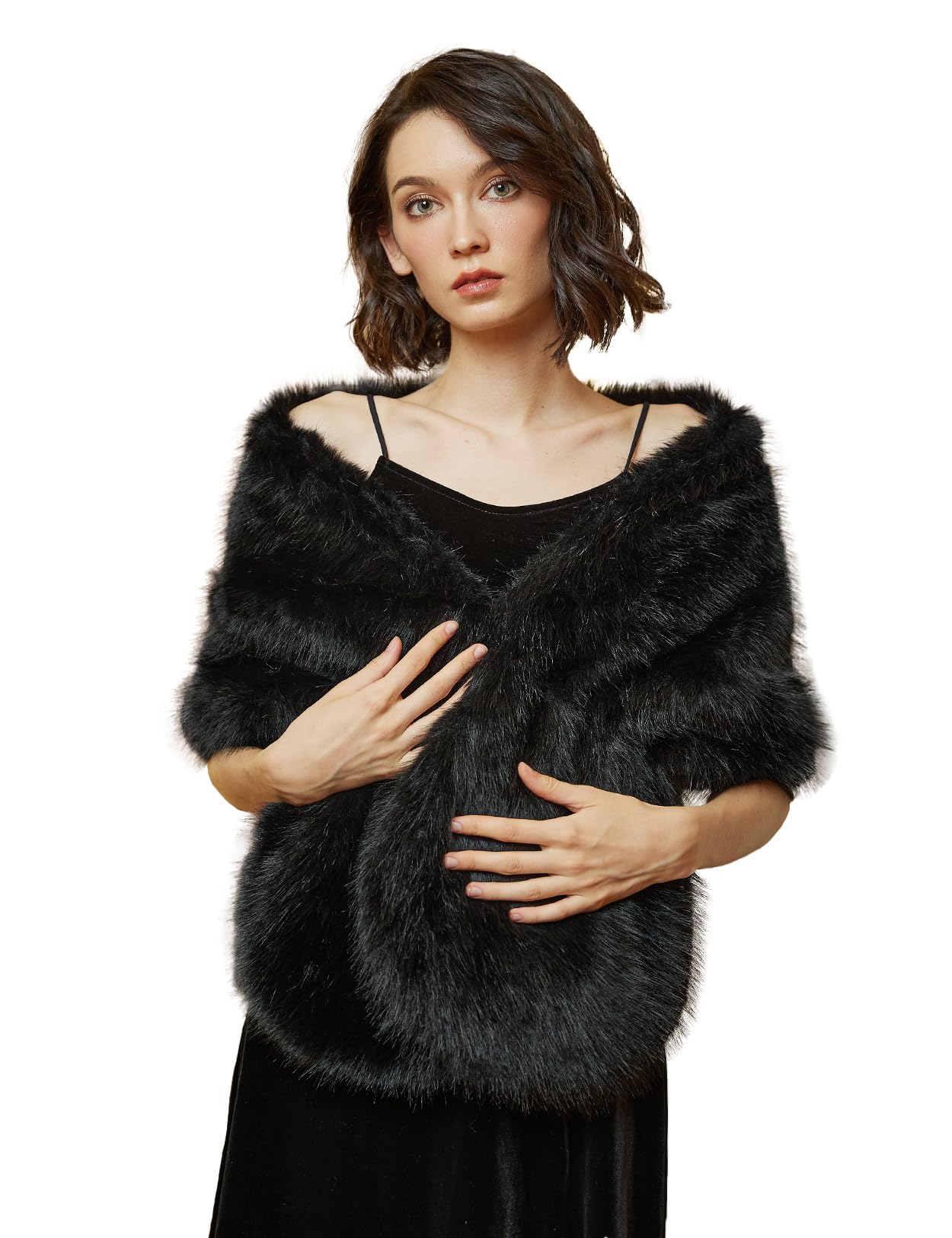 

BEAUTELICATE Церемониальный Теплый Искусственный Мех Зимний Идеально для и Размер Черный Женский Шаль Совершеннолетия, Толстый, Большой, Стола, Болеро, Свадьбы, Вечеринки,