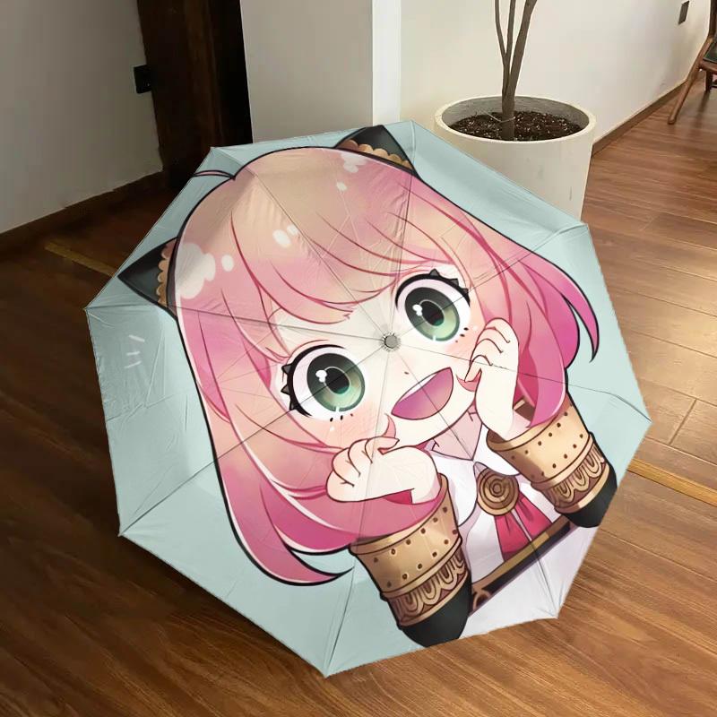 1PC Cat-eared Chibi Pattern Small Travel Compact Windproof Umbrella, Automatic Folding Umbrella, Automatic Open/Close ,Gift-65