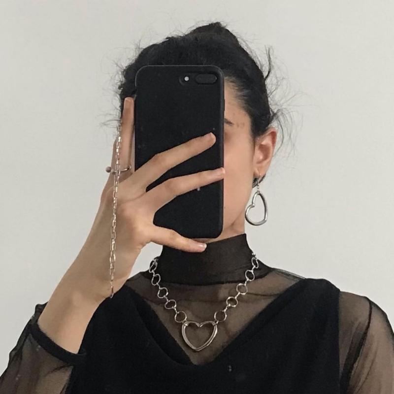 Sweet Cool Metal Hollow Big Heart Pendant Necklace Earrings Simple Drop Earrings