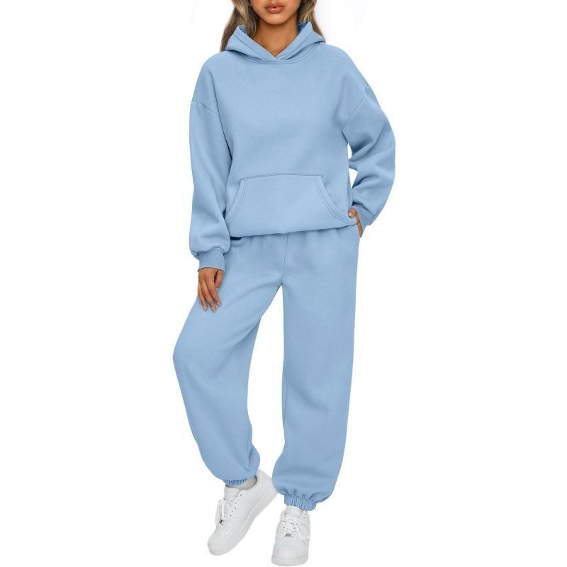 Conjunto de chándal para mujer, moda de otoño, sudaderas con capucha cálidas, dos piezas, sudaderas con capucha informales de gran tamaño y pantalones largos